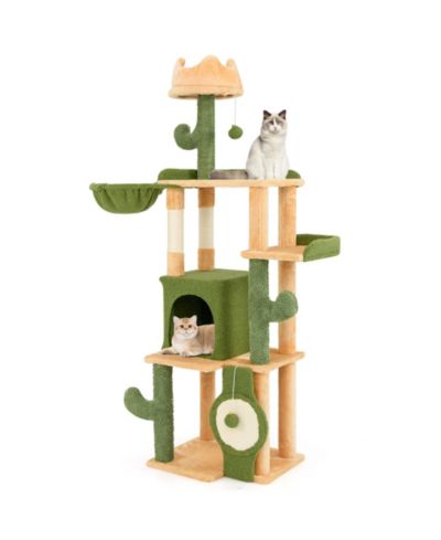 Gymax 63'' Cactus Cat Tree for Indoor Cats w/ Sisal Scratching Posts and Board Condo