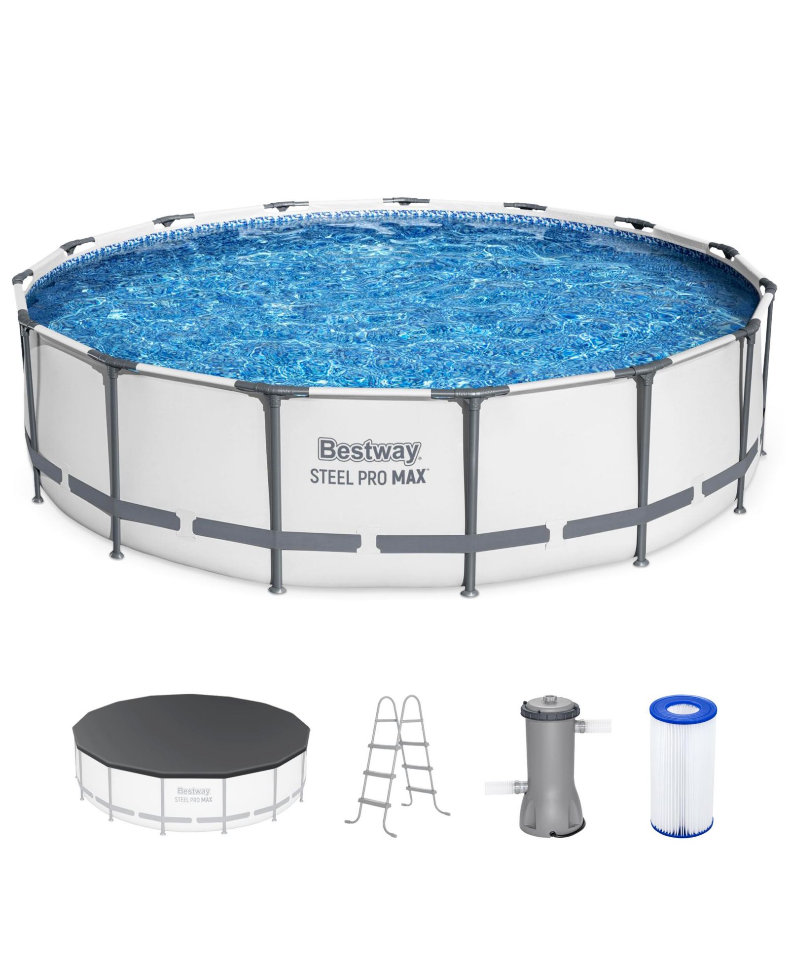 Bestway Steel Pro MAX круглый уличный бассейн с насосом и покрывалом