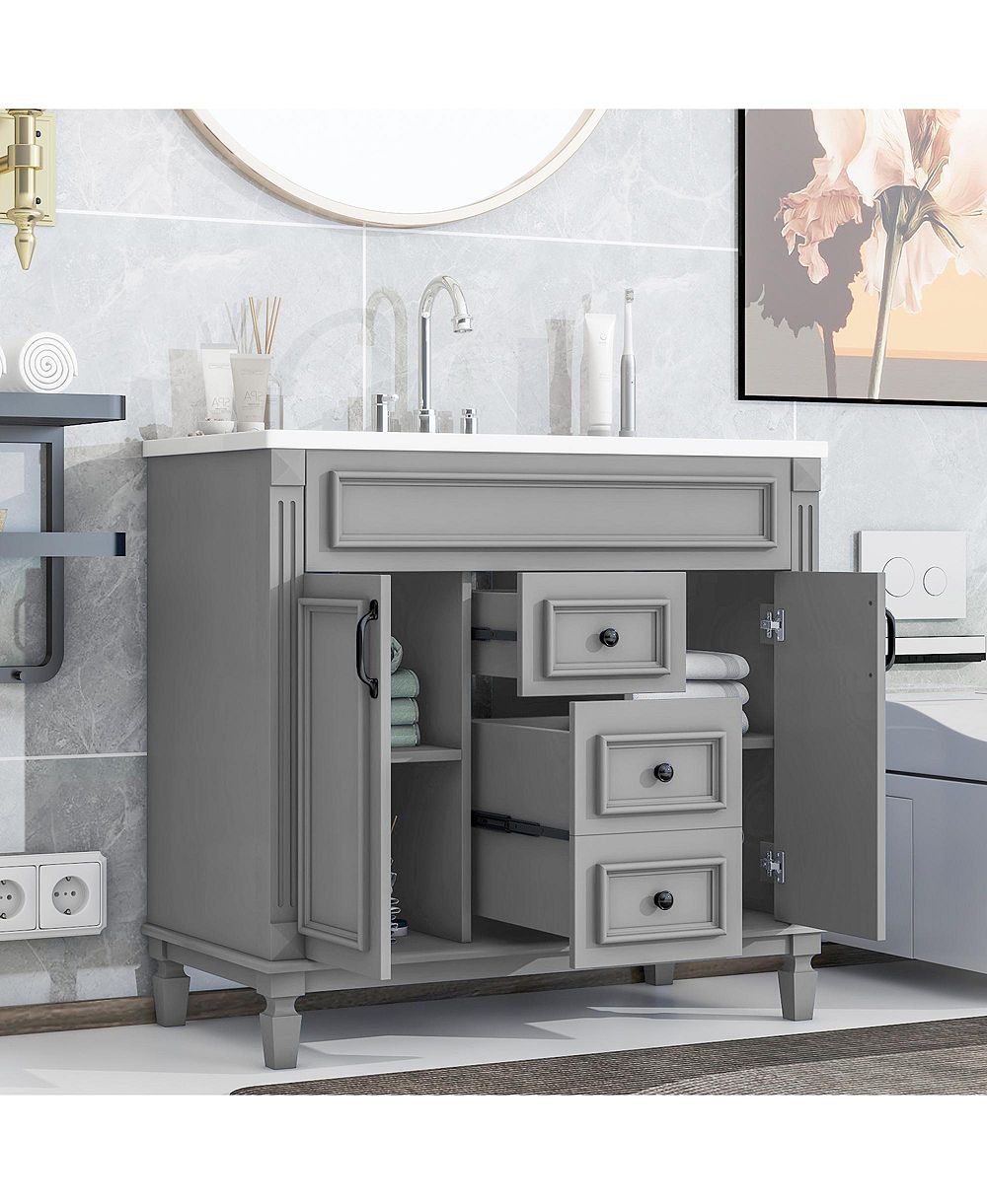 Lovmor 36inch Bathroom Vanity with Top Sink Modern Bathroom Storage Cabinet with 2 Soft Closing Doors and 2 Drawers Single Sink Bathroom Vanity