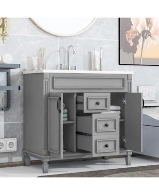 Lovmor 36inch Bathroom Vanity with Top Sink Modern Bathroom Storage Cabinet with 2 Soft Closing Doors and 2 Drawers Single Sink Bathroom Vanity