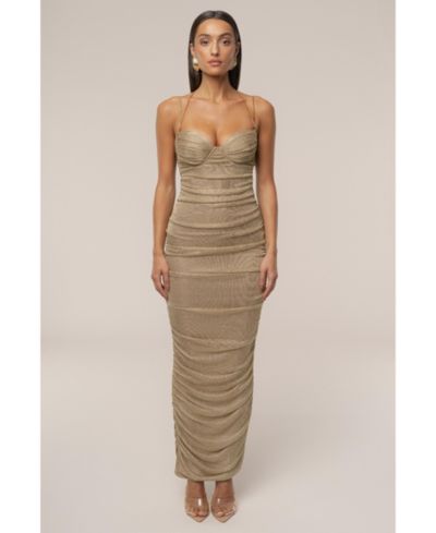 JLUXLABEL Women's Ruched Metallic Maxi Dress
