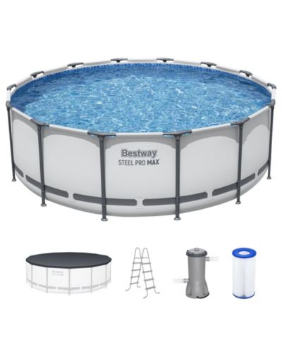 Надувной круглый бассейн Bestway Steel Pro MAX 14'x48" с насосом и покрывалом