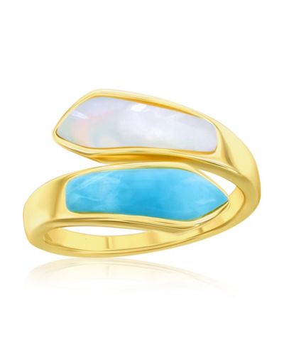 Steling , MOP & Larimar Bypass Ring - Plated