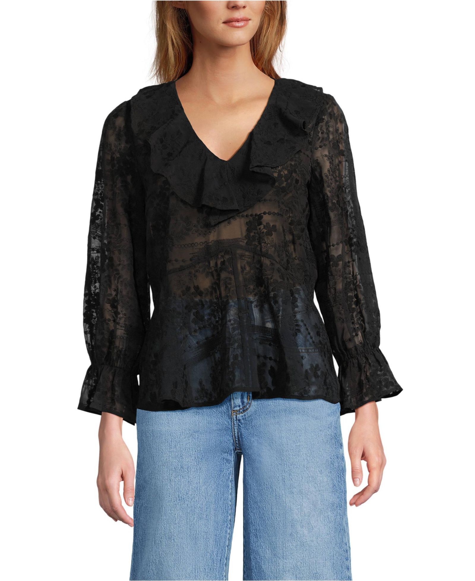 Женская блузка Lands' End Ruffle Chiffon V Neck
