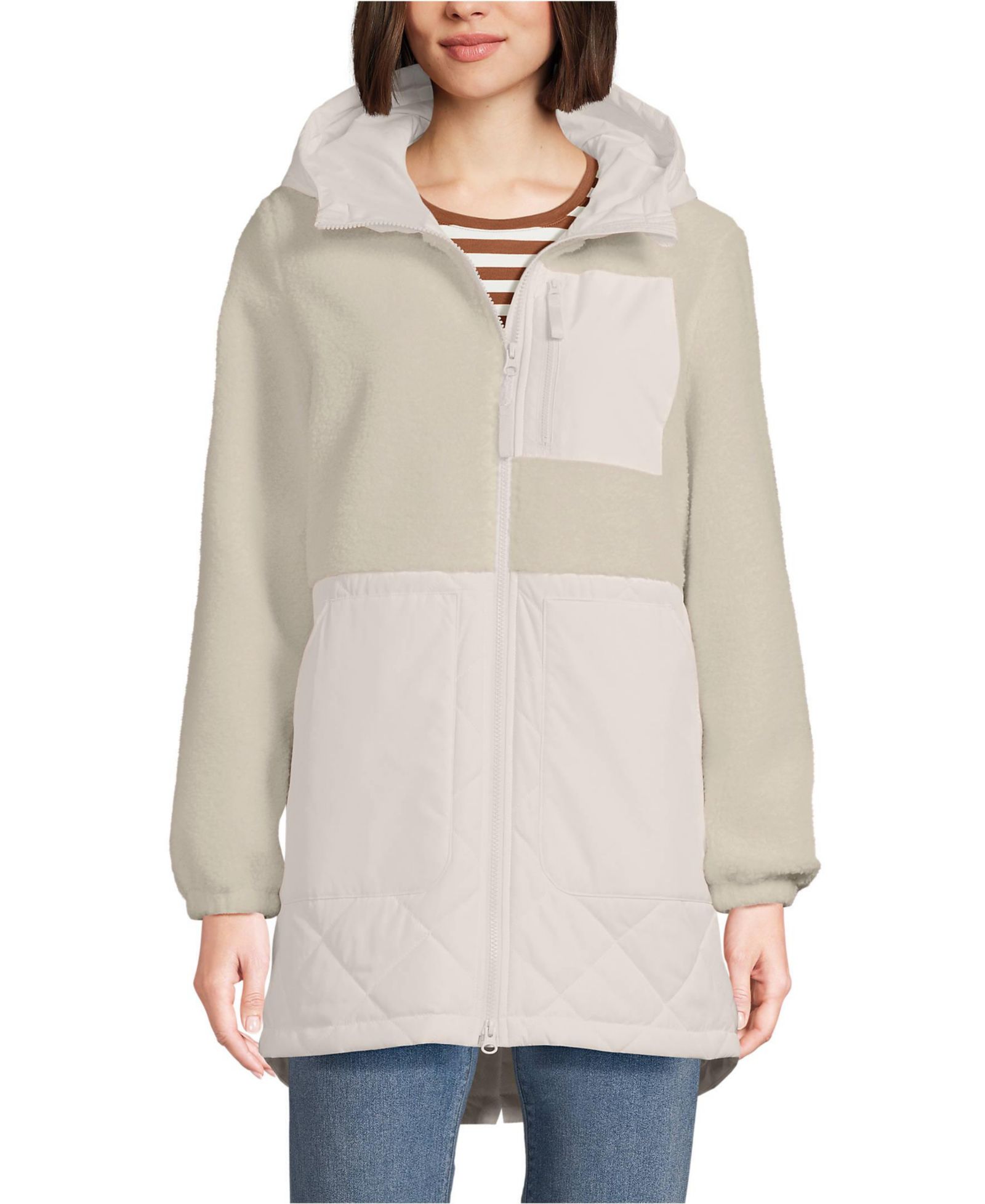 Женская парка Lands' End High Pile Fleece Quilted Mixed Media
