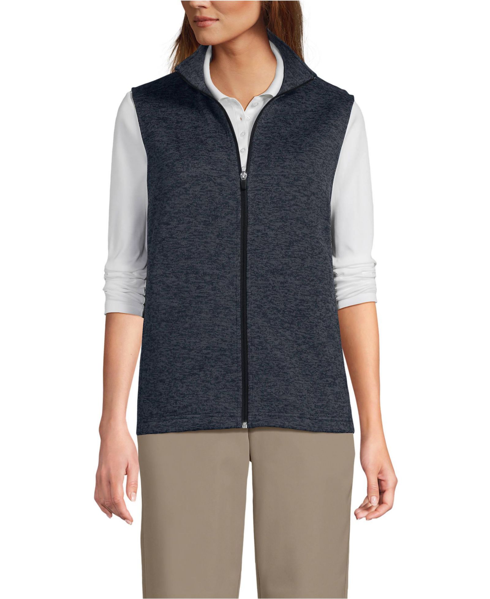 Lands' End Men's Unisex Sweater Fleece Zip Front Vest