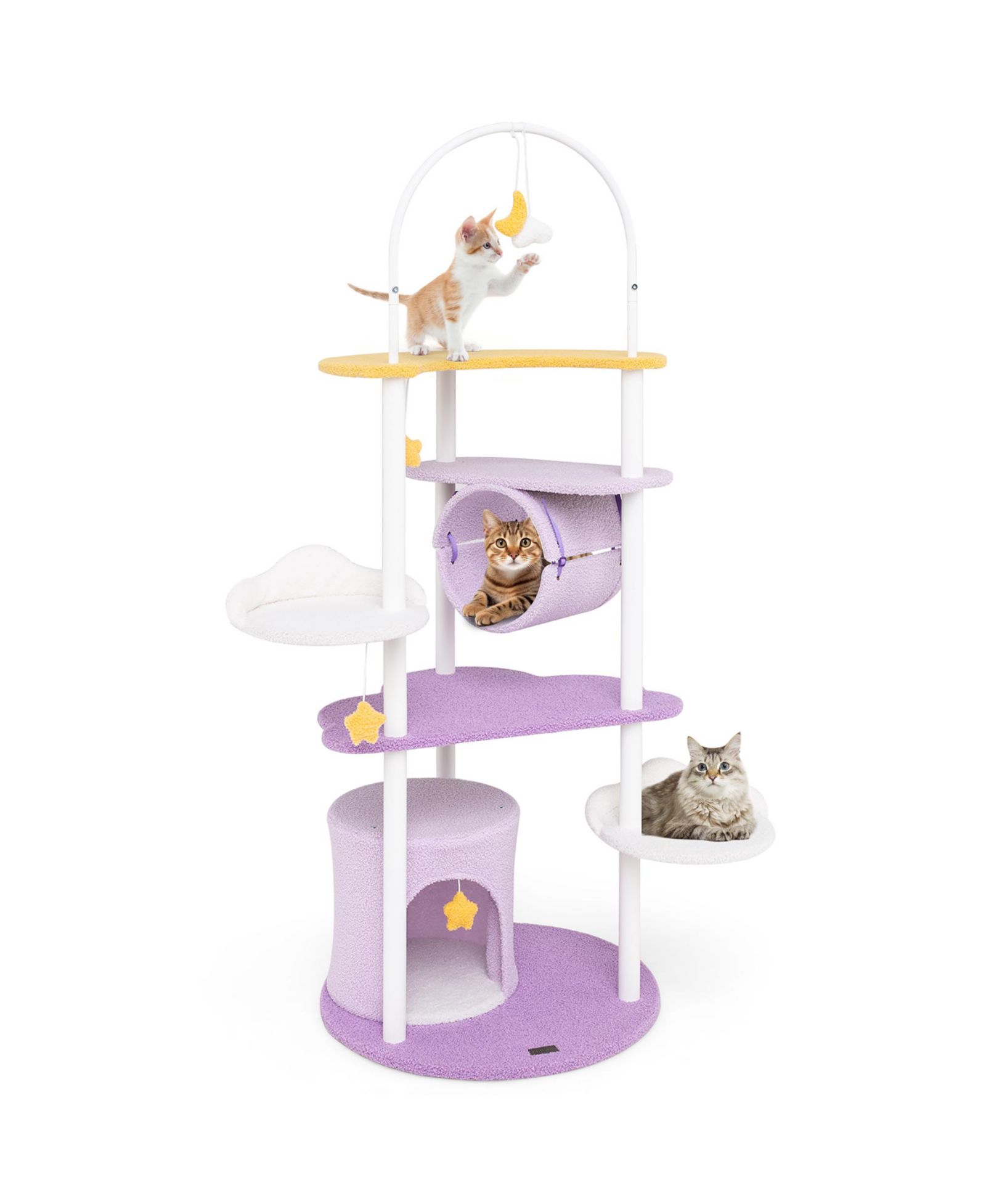 Gymax 62'' Multi-level Cat Tree w/ Moon-Shaped Top Perch Cloud-Shaped Jumping Platform