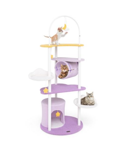 Gymax 62'' Multi-level Cat Tree w/ Moon-Shaped Top Perch Cloud-Shaped Jumping Platform