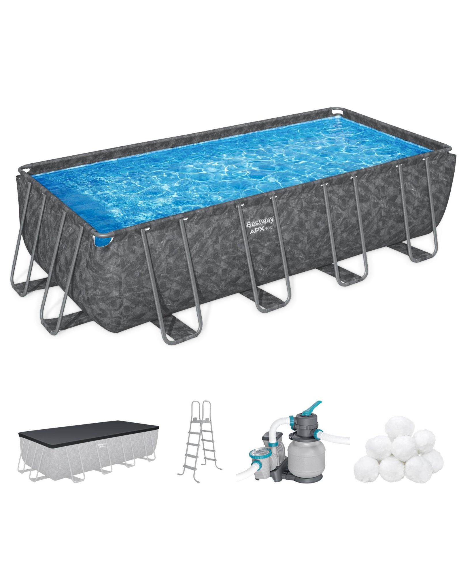 Bestway APX 365 18' x 9' x 52" Rectangular Above Ground Swimming Pool Set, Gray