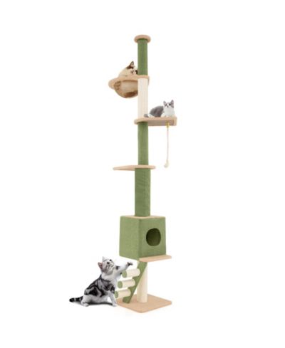 Gymax Floor to Ceiling Cat Tree w/ 86''-99.5'' Adjustable Height Space Capsule Condo