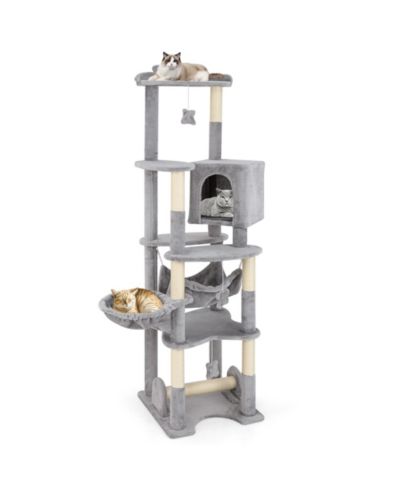 Gymax 69'' Tall Cat Tree w/ Top Perch Cozy Condo Basket Bed Hammock Basket Bed Indoor