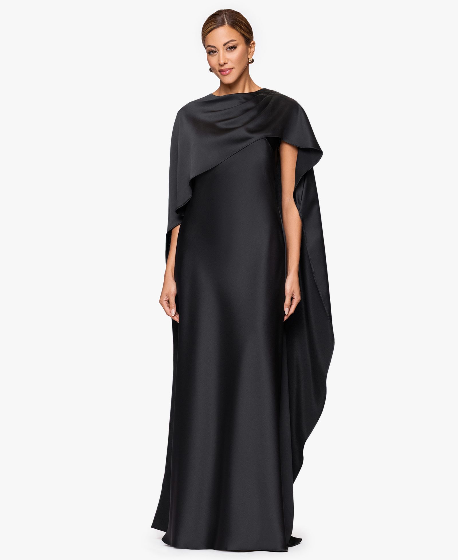 XSCAPE Женское Long Satin Boat Neck Dress