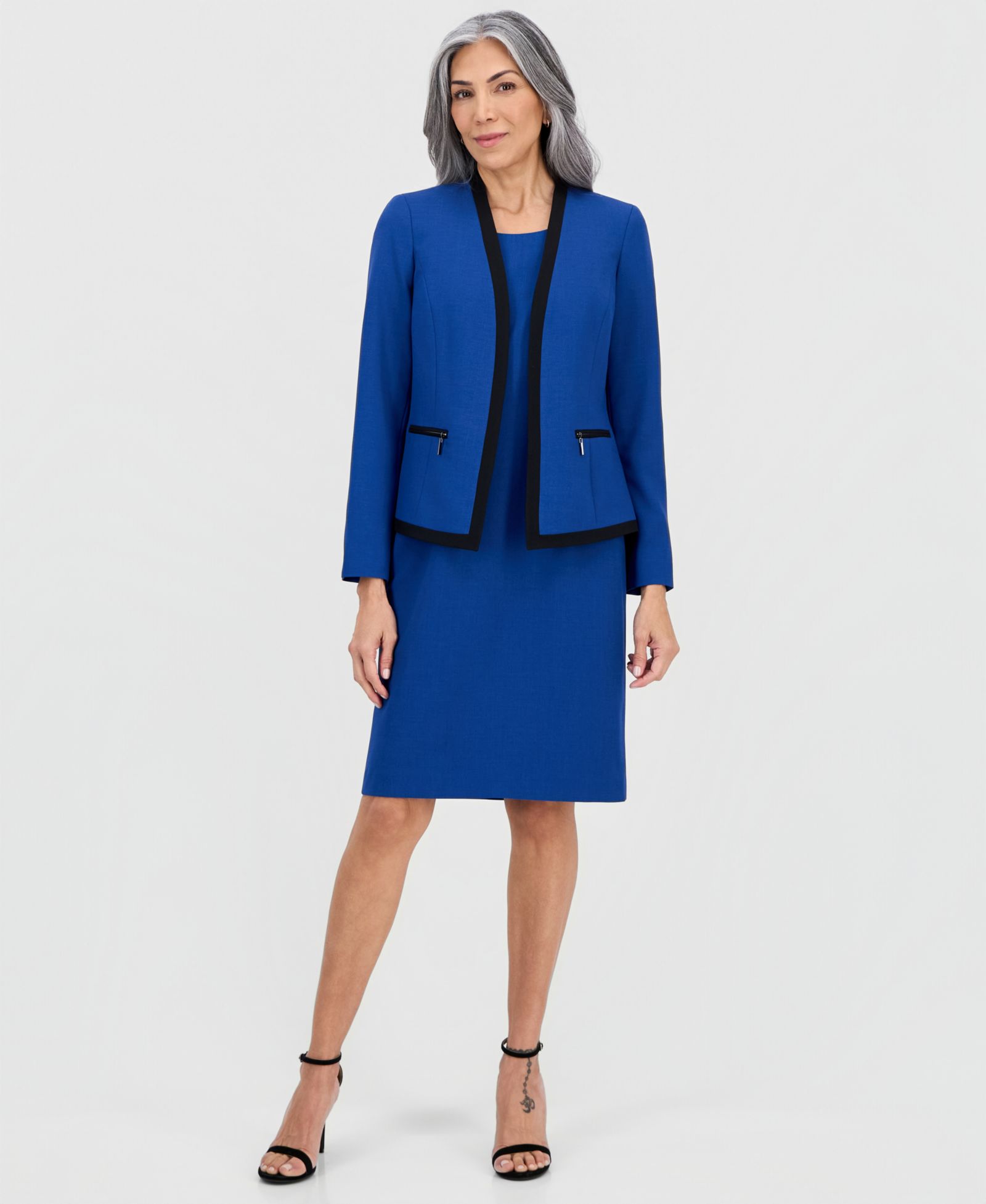 Женский костюм Le Suit с жакетом Ponte без воротника и платьем, Regular & Petites