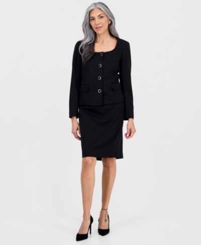 Женский костюм Le Suit Square-Neck Button-Front Ponte 2 Piece Skirt Suit