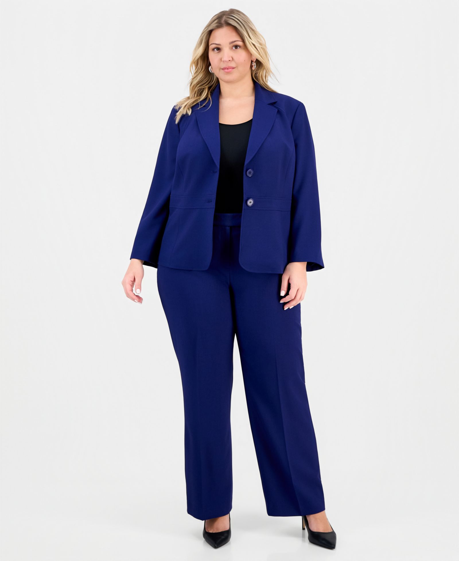 Le Suit Plus Size Notch-Lapel Mid-Rise 2 Piece Pantsuit