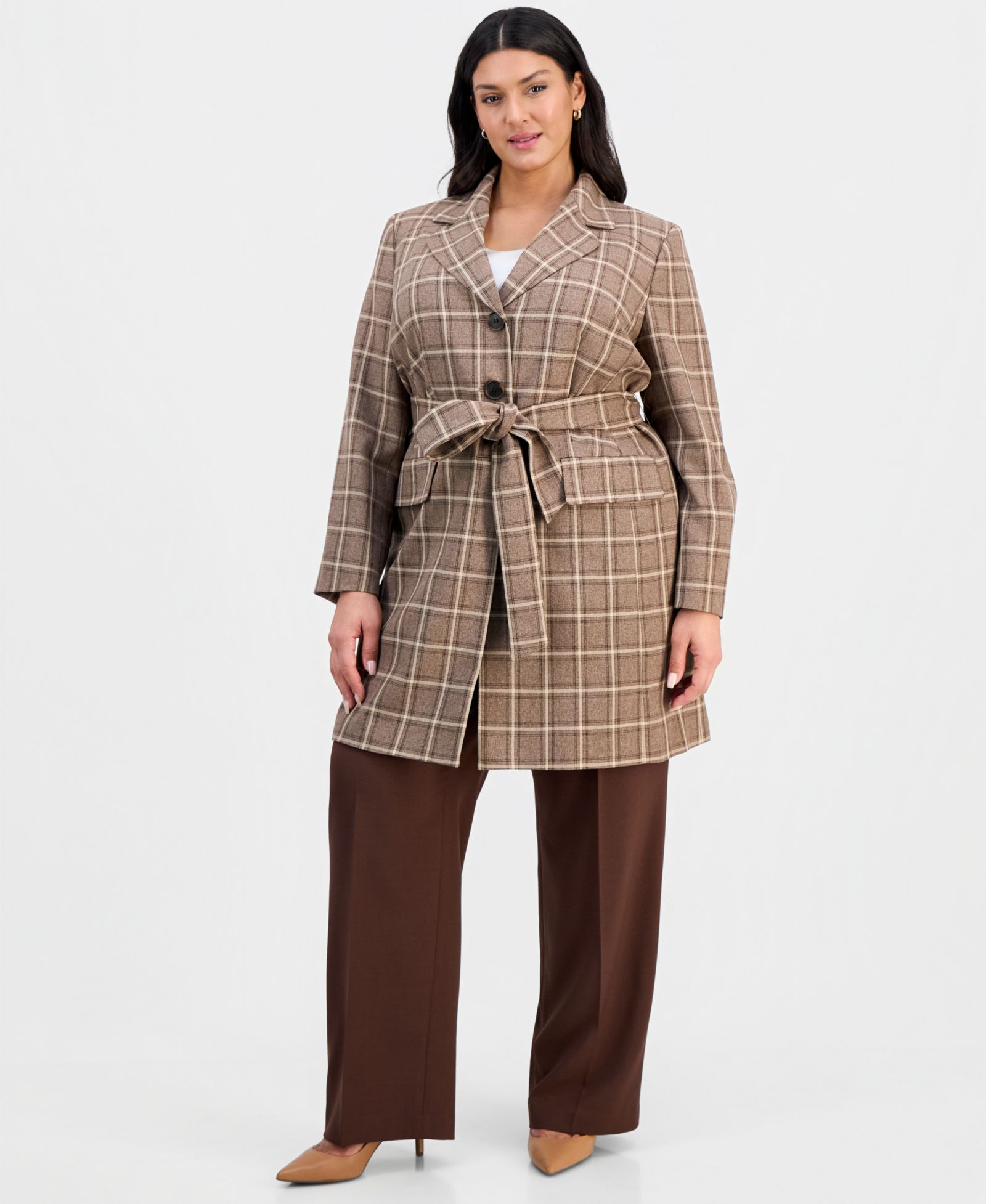 Костюм Plus Size с поясом и широкими брюками