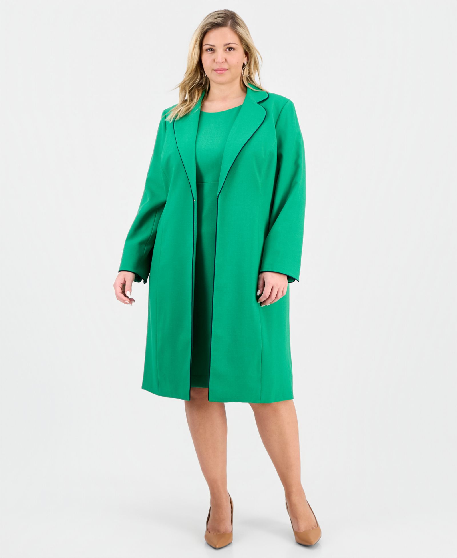 Le Suit Plus Size Open-Front Jacket & Round-Neck Sheath 2 Piece Dress Suit