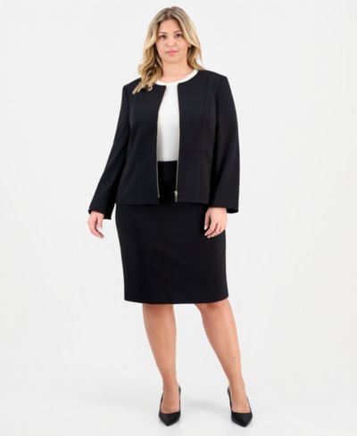 Костюм Le Suit Plus Size Zip-Front Ponte Jacket & Slim-Fit 2 Piece Skirt Suit