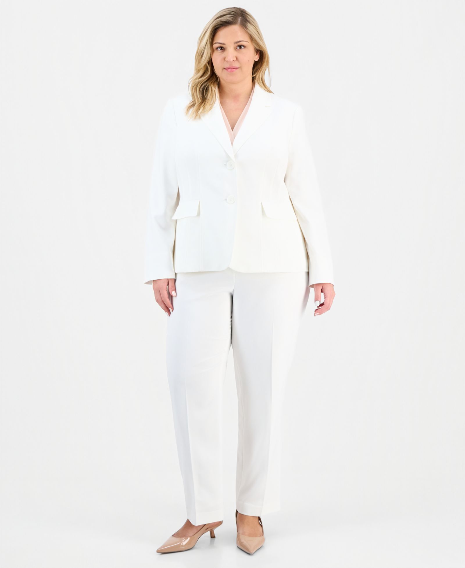 Le Suit Plus Size Notch-Lapel Mid-Rise 2 Piece Pantsuit