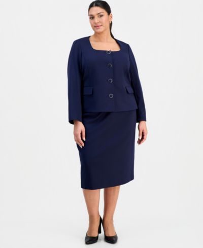 Костюм Le Suit Plus Size Square-Neck Button-Front Ponte 2 Piece Skirt Suit