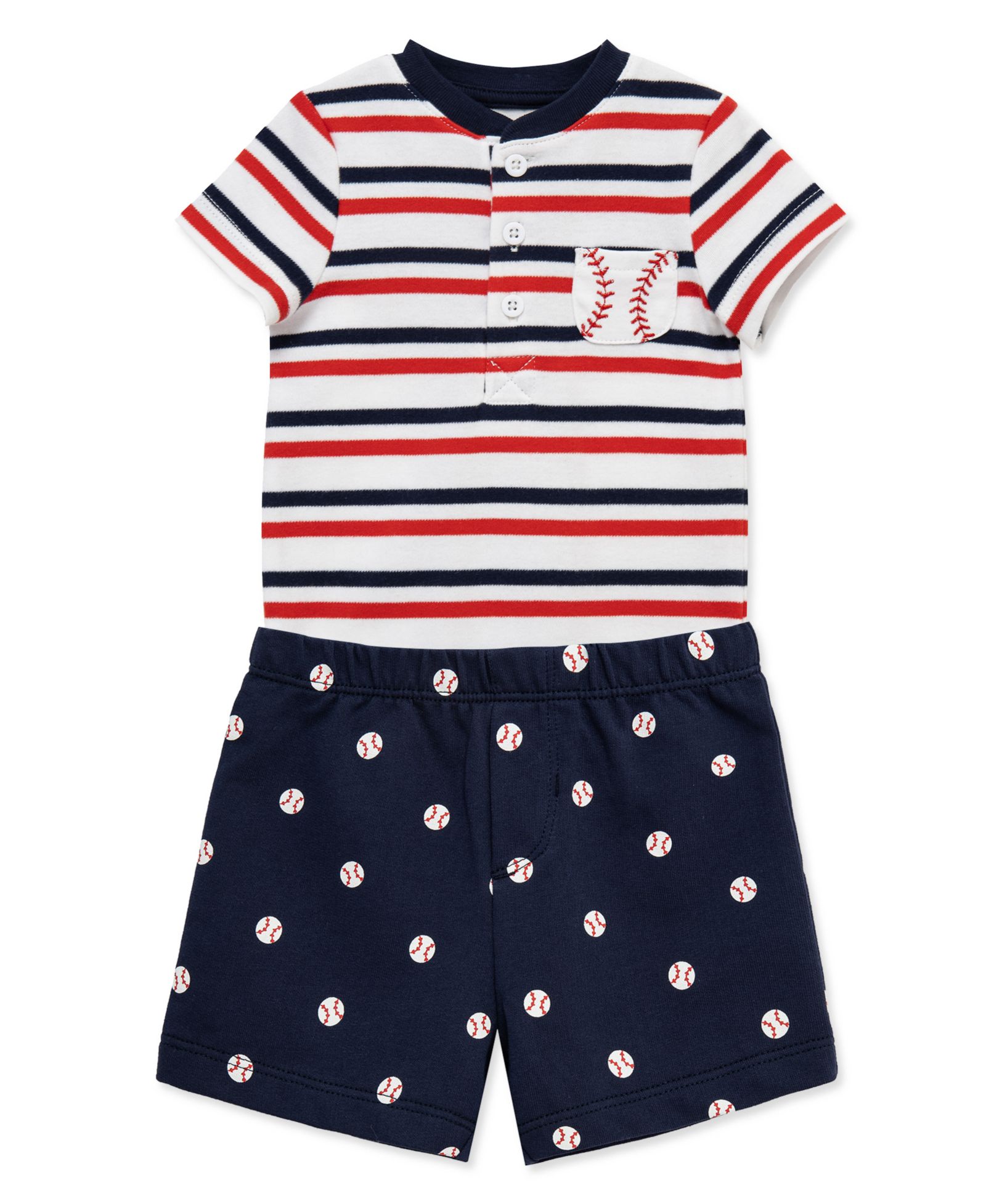 Little Me Baby Boys' Baseball Printed Short-Sleeve Bodysuit and Shorts, 2-Piece Set