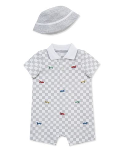 Комплект Little Me Baby Girls' Race Car Romper & Hat, 2-Piece Set