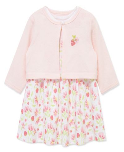 Little Me Baby Girls' Short-Sleeve Dress, Cardigan and Diaper Cover, 3-Piece Set