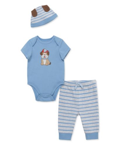 Комплект для малышей Little Me Puppy: боди с коротким рукавом, брюки и шапка, 3 предмета