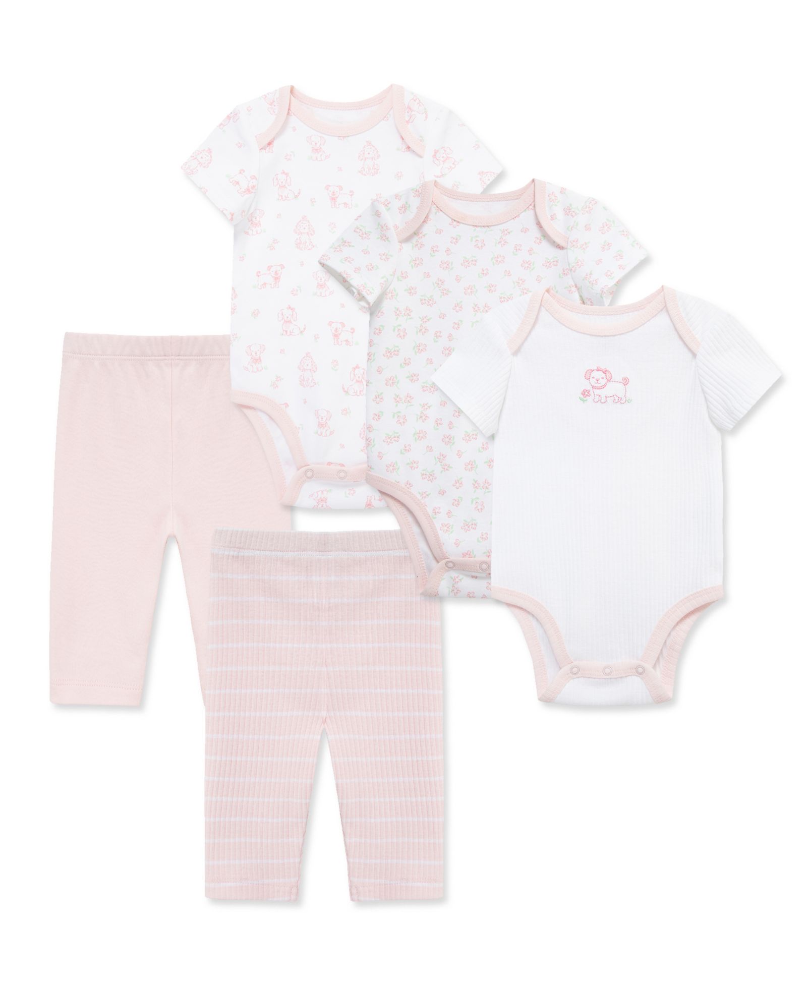 Комплект Little Me Baby Girls' Puppies Bodysuit and Pants, 5-Piece Set