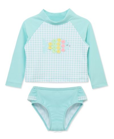 Little Me Baby Girls' Fish Long-Sleeve Rash guard and Swim Bottoms, 2-Piece Set