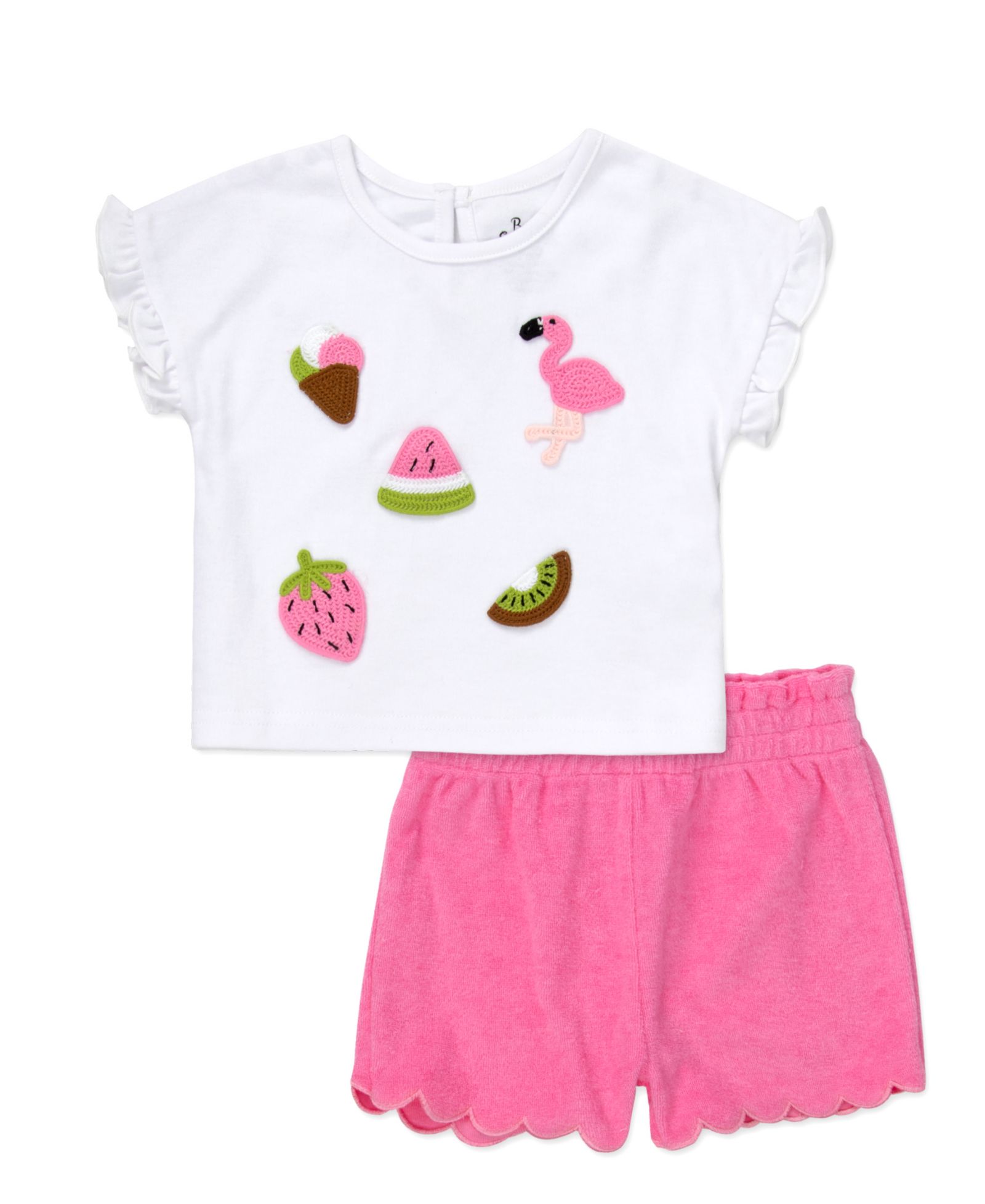 Baby Essentials Baby Girls' Short-Sleeve Knit T-Shirt and Shorts, 2-Piece Set