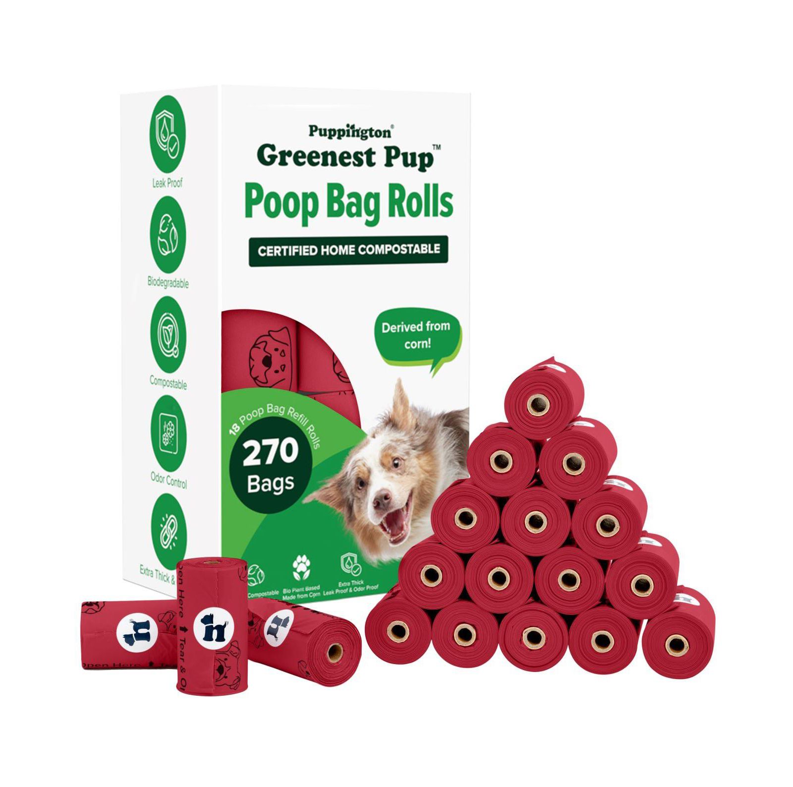 Биоразлагаемые пакеты для уборки за собаками Puppington 270 Bags, Ruby Red