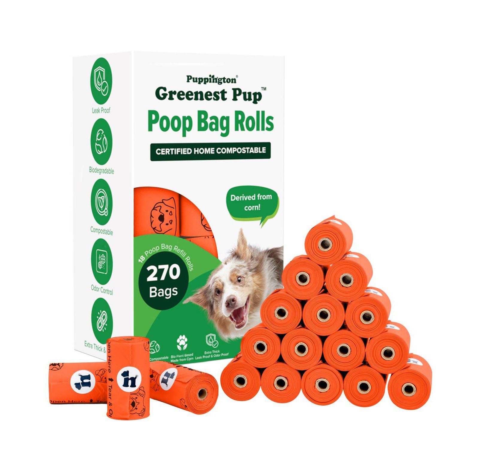 Компостируемые пакеты для экскрементов собак, 270 шт., Poppy Orange