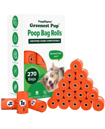Compostable Dog Poop Bags, 270 Bags, Poppy Orange
