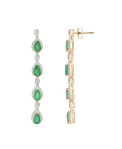 Macy's Серьги-подвески с изумрудом (1-5/8 ct. t.w.) и бриллиантом (1/4 ct. t.w.) в желтом золоте 14k