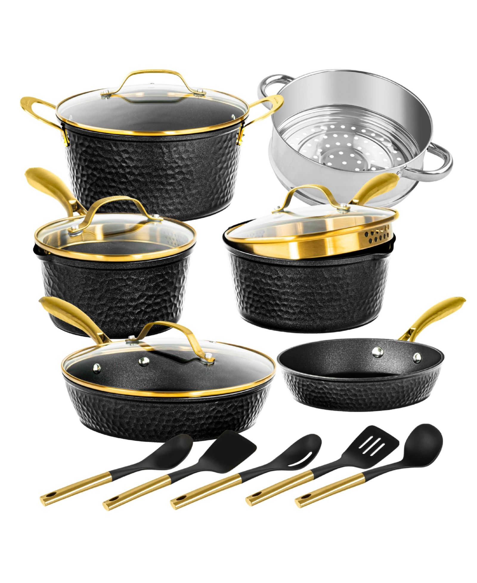 Granitestone Charleston Collection 15-Piece Hammered Ceramic Coating Nonstick Cookware Set