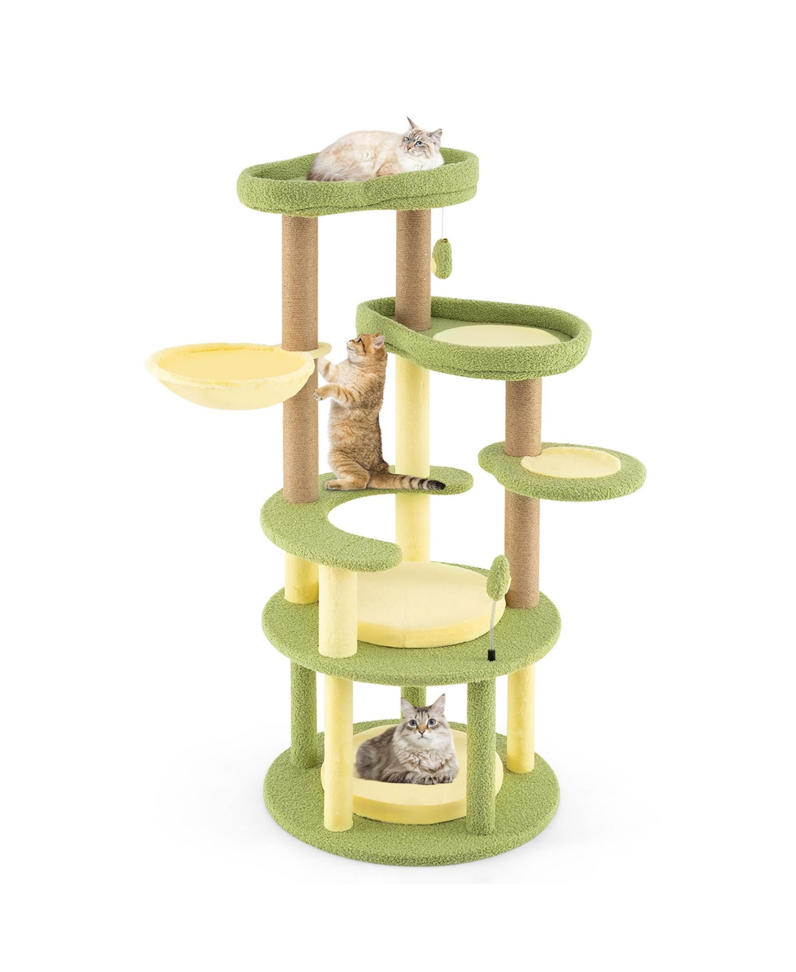 Gymax Multi-level Cat Tree w/ Wide Perch Rotatable Basket Removable Soft Cushions