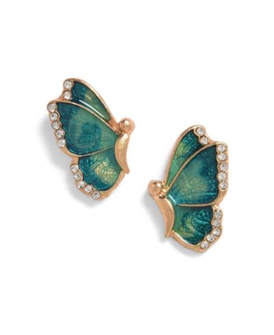 SOHI Women's Green Embellished Butterfly Stud Earrings