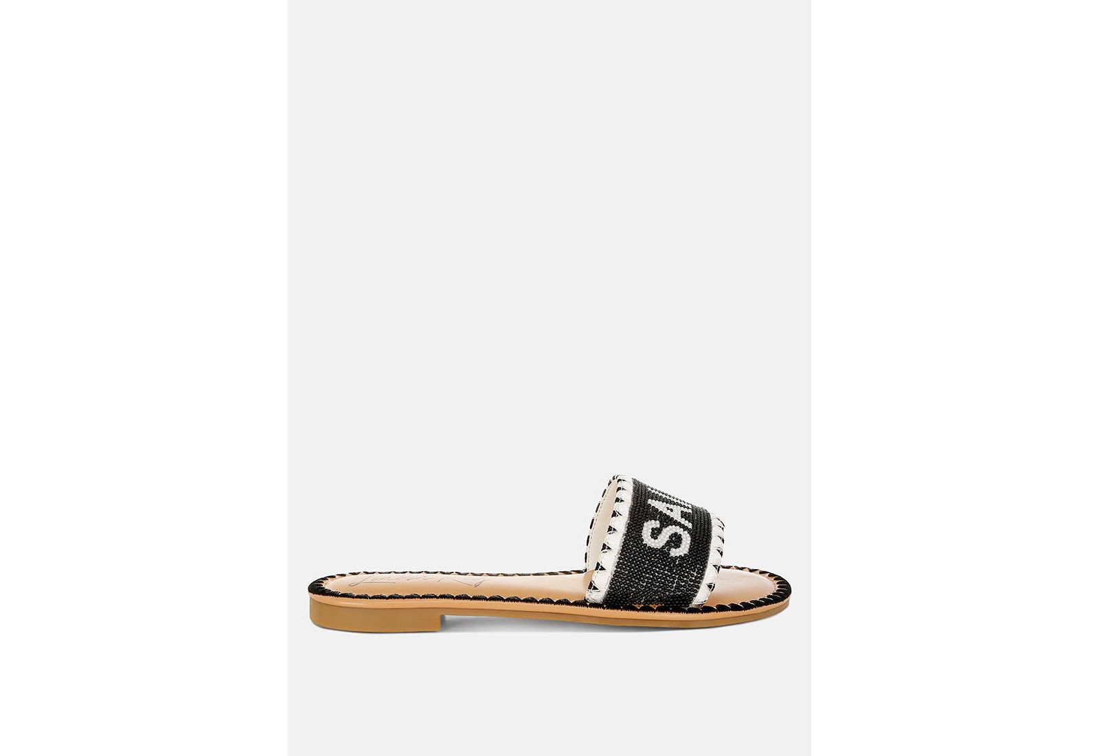 London Rag Womens Getaway Beaded Flat Slip Ons