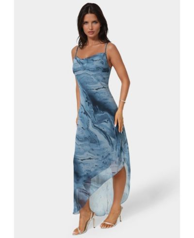 Bebe Women's Printed Chiffon Cowl Assy Maxi Dress