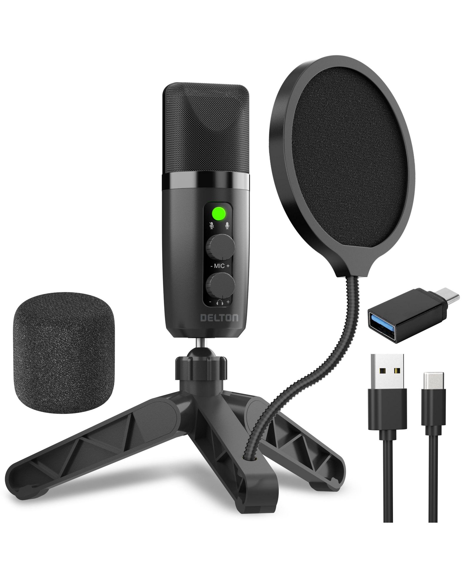 DELTON USB микрофон Condenser Mic с RGB подсветкой DRU3000