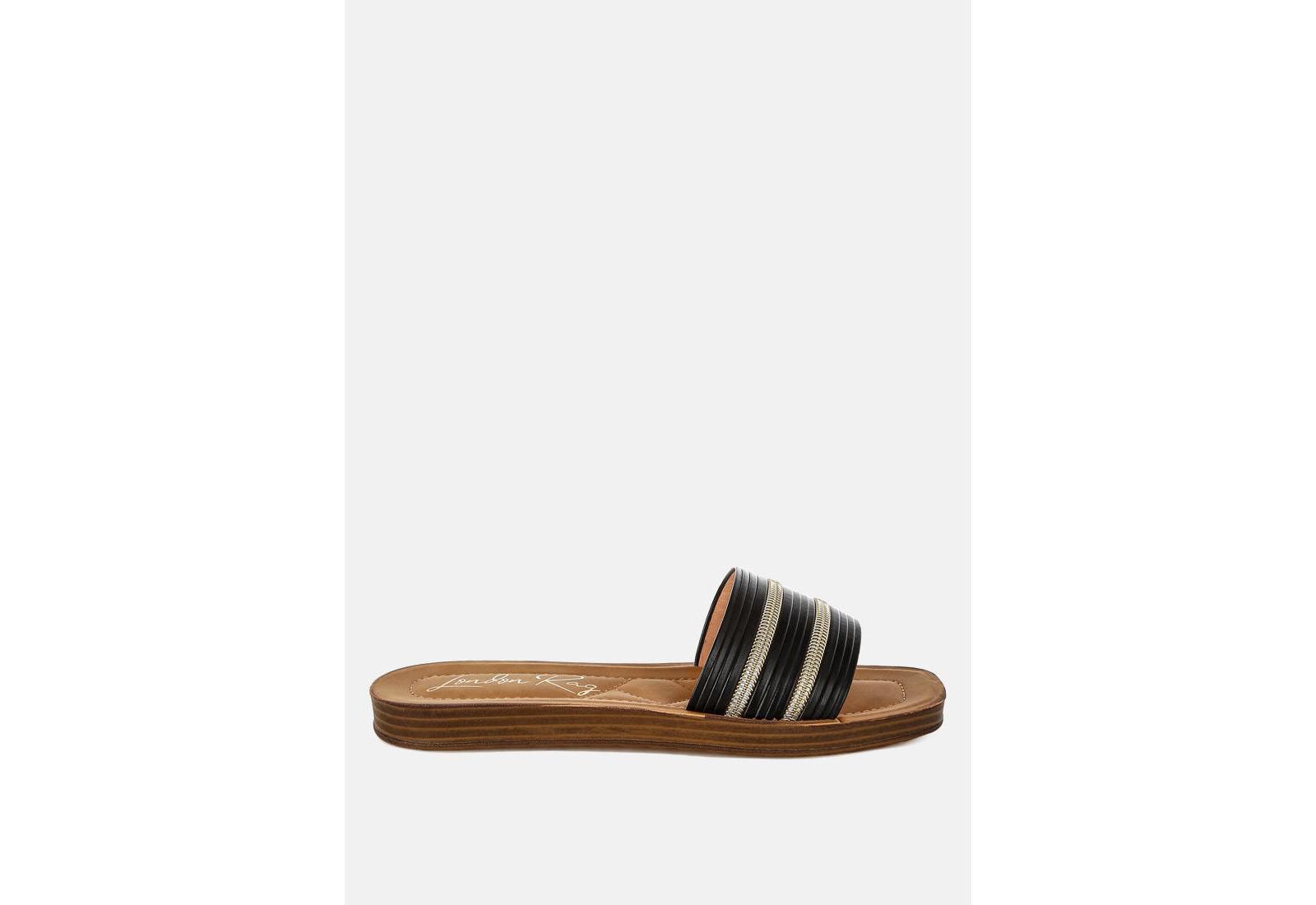London Rag Women's Zosaya Faux Zipper Detail Slip Ons Sandals