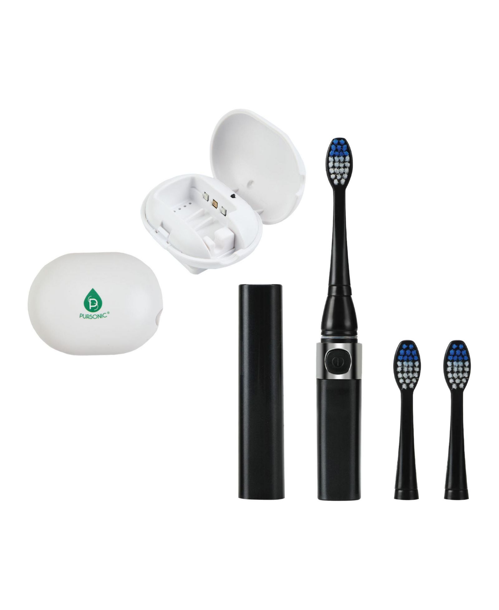 Pursonic Portable Oral Care Bundle - Black Sonic Toothbrush with Bonus Heads + Toothbrush UV Sterilizer