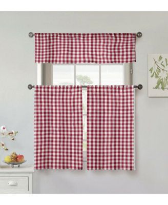 GoodGram Country Accents Burgundy Plaid Buffalo Check Kitchen Curtain Tier and Valance Set