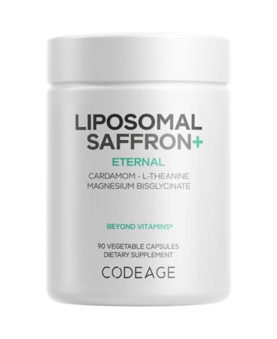 Codeage Liposomal Saffron+ Supplement - Saffron Extract, Magnesium, L-Theanine, Cardamom, BioPerine - 3-Month Supply - Kesar Spice, 90 Capsules