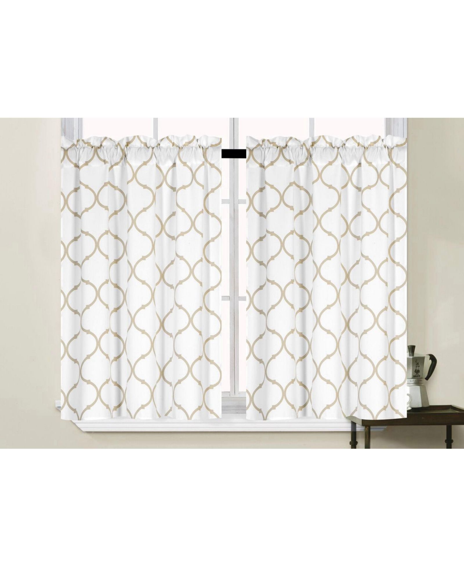 Набор кухонных штор Kate Aurora Set of 2 Linen Colored Trellis Rod Pocket