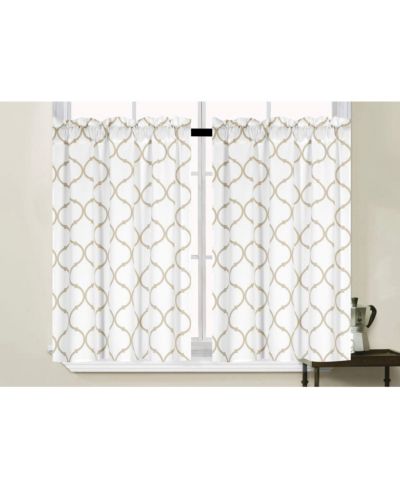 Kate Aurora Set of 2 Linen Colored Trellis Rod Pocket Kitchen Curtain Tiers