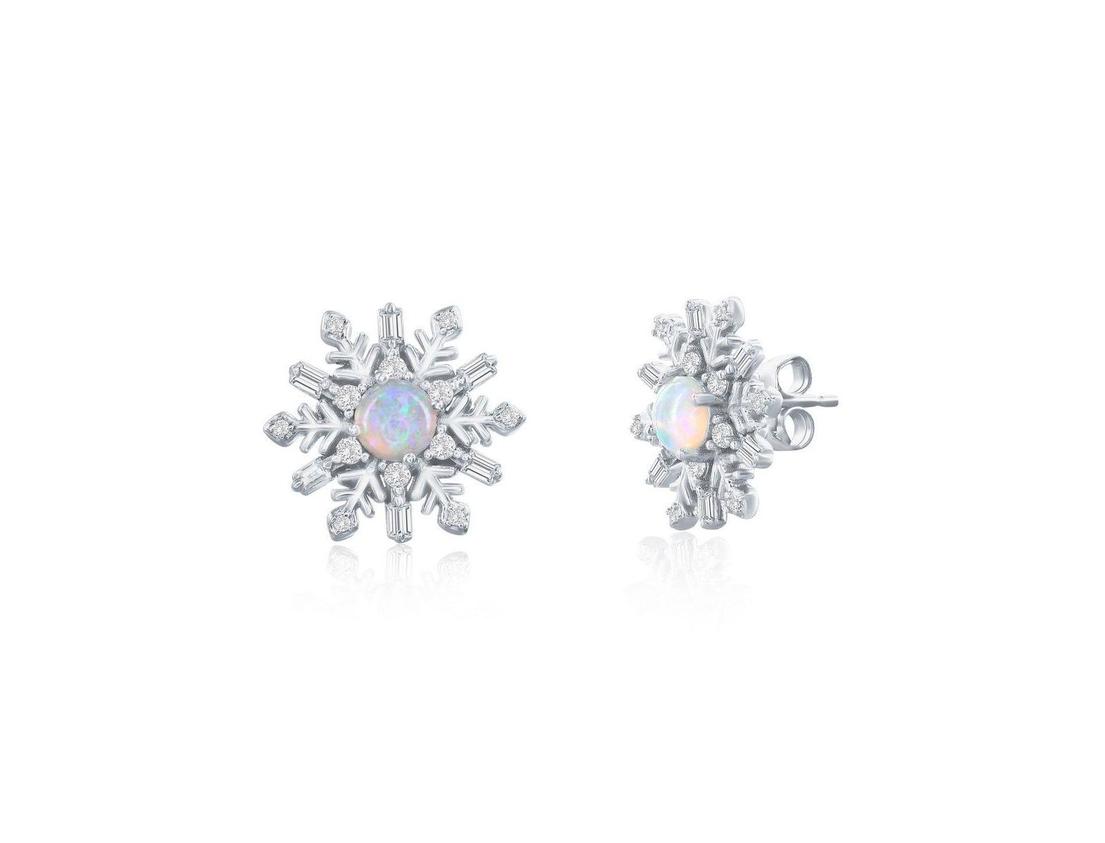 Sterling , Opal & CZ Snowflake Studs