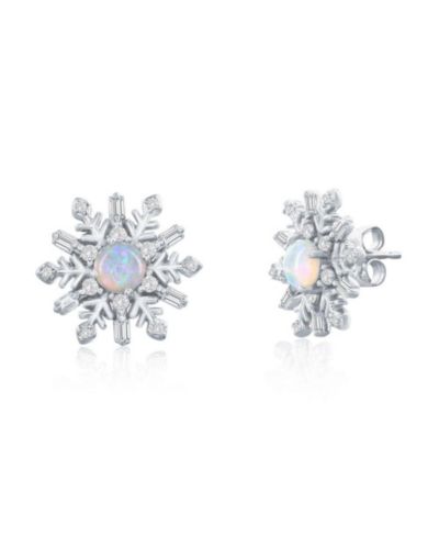 Sterling , Opal & CZ Snowflake Studs