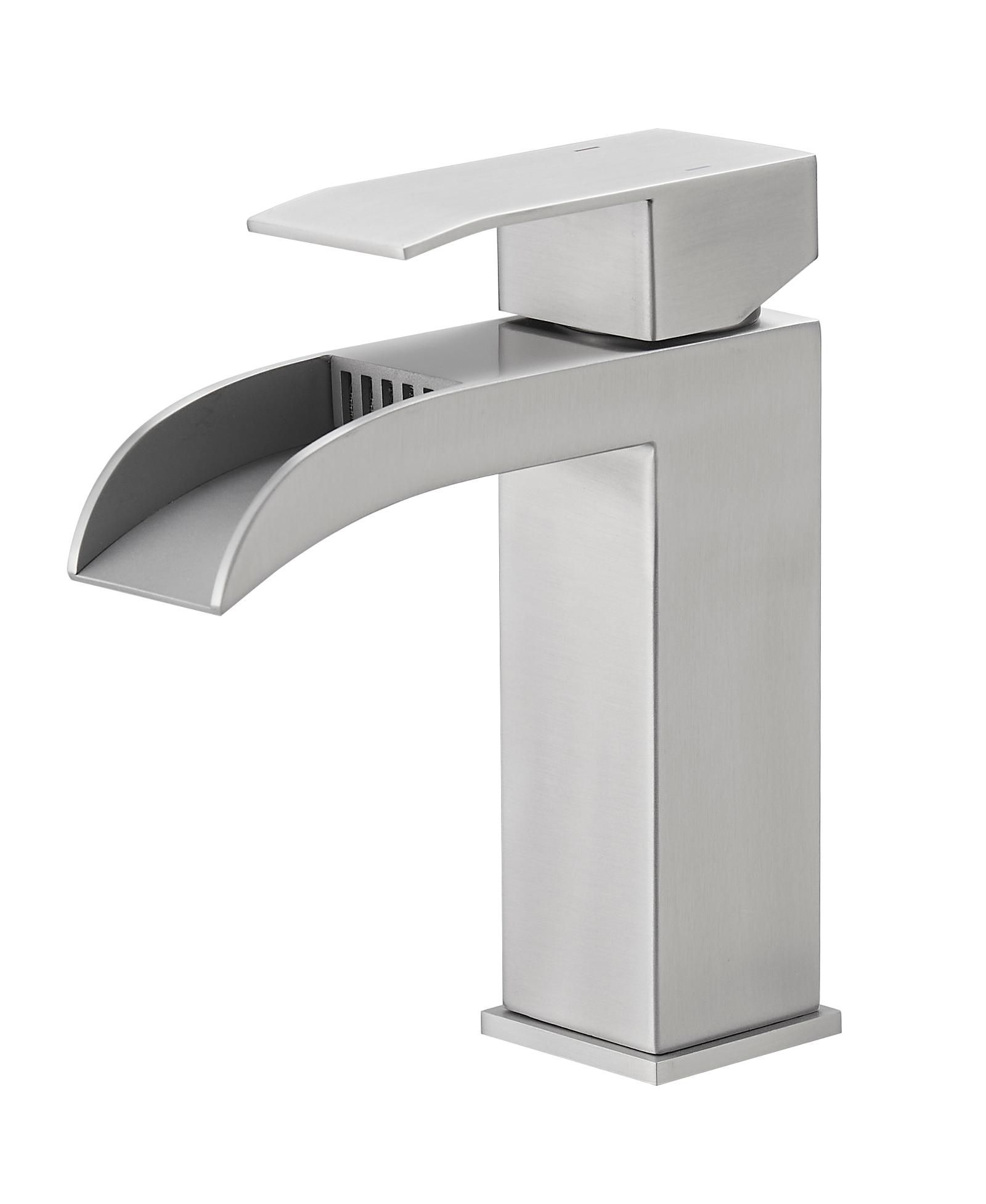 Greenspring Brushed Nickel Waterfall Low-Arc Single Handle Bathroom Sink Faucet with Pop-Up Drain Assembly